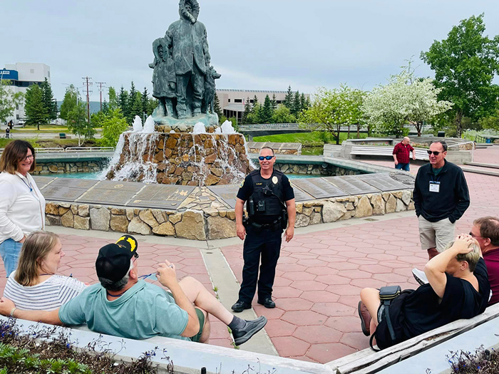 Fairbanks Police Officer speaking with the community